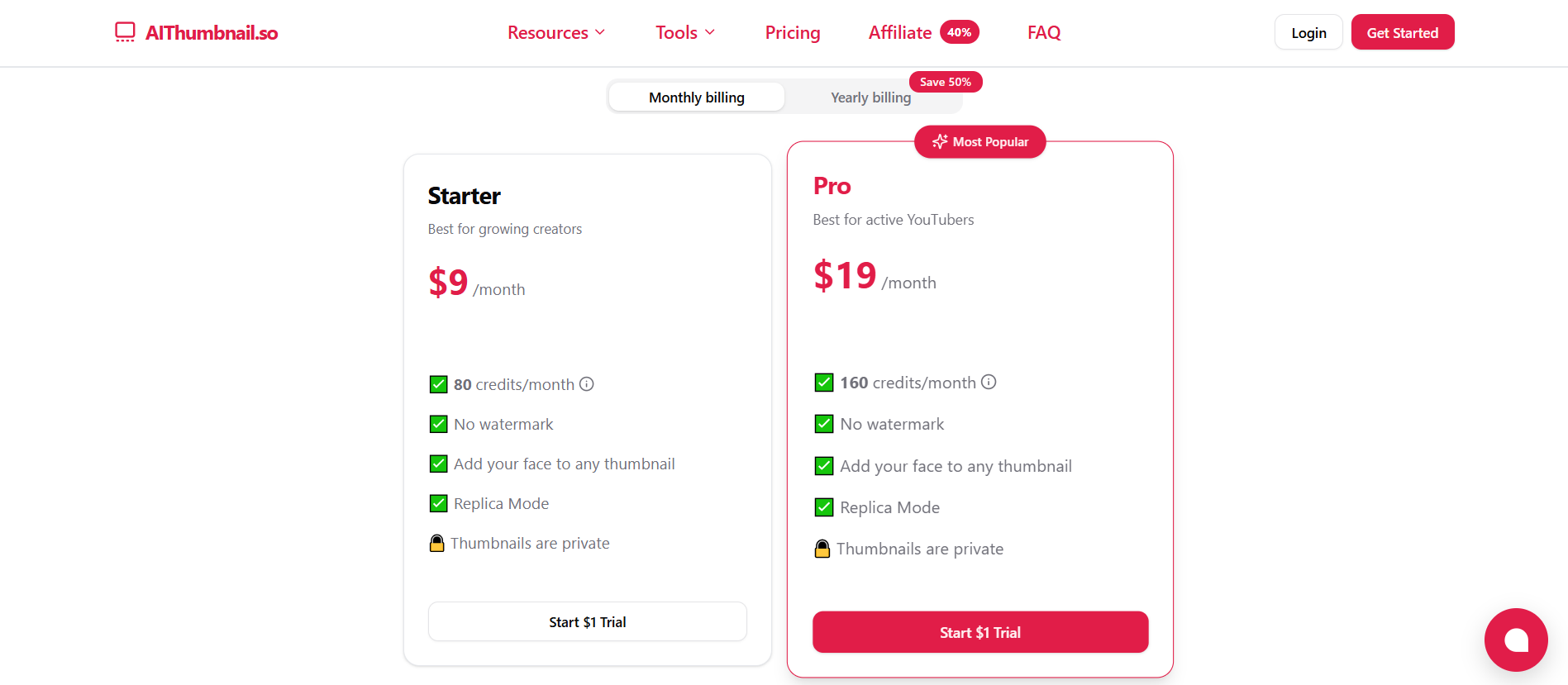 AIThumbnail pricing information