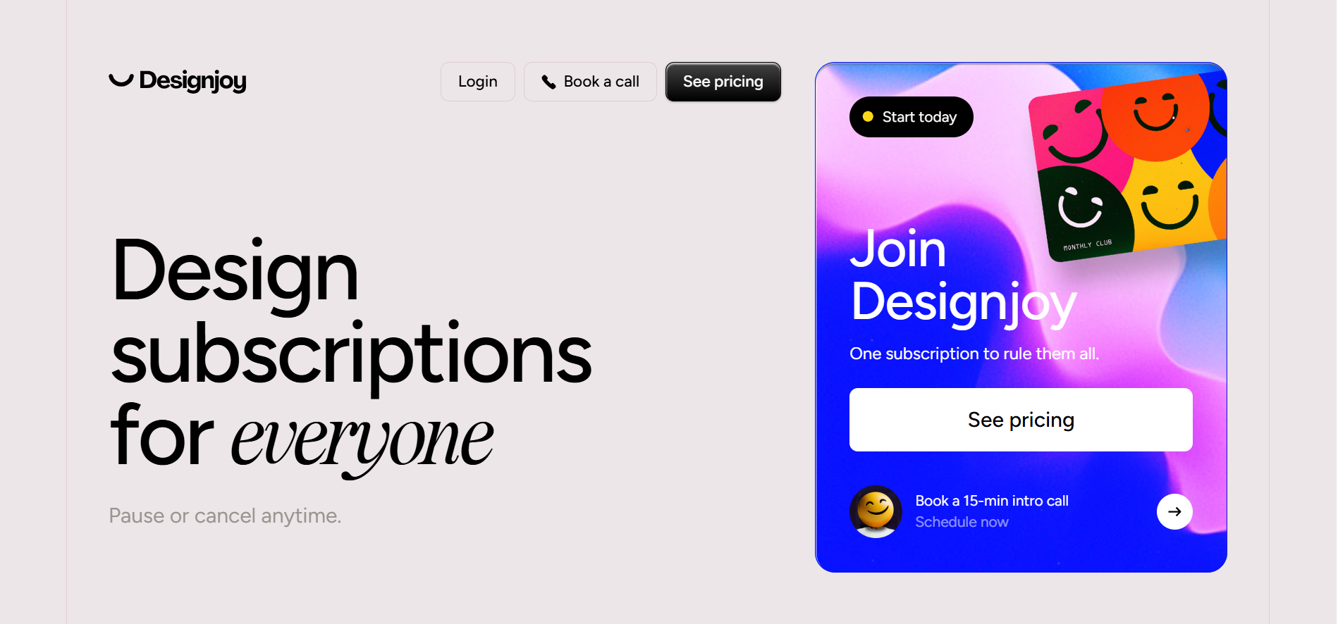 Designjoy Homepage - Design subscription service showing unlimited design requests