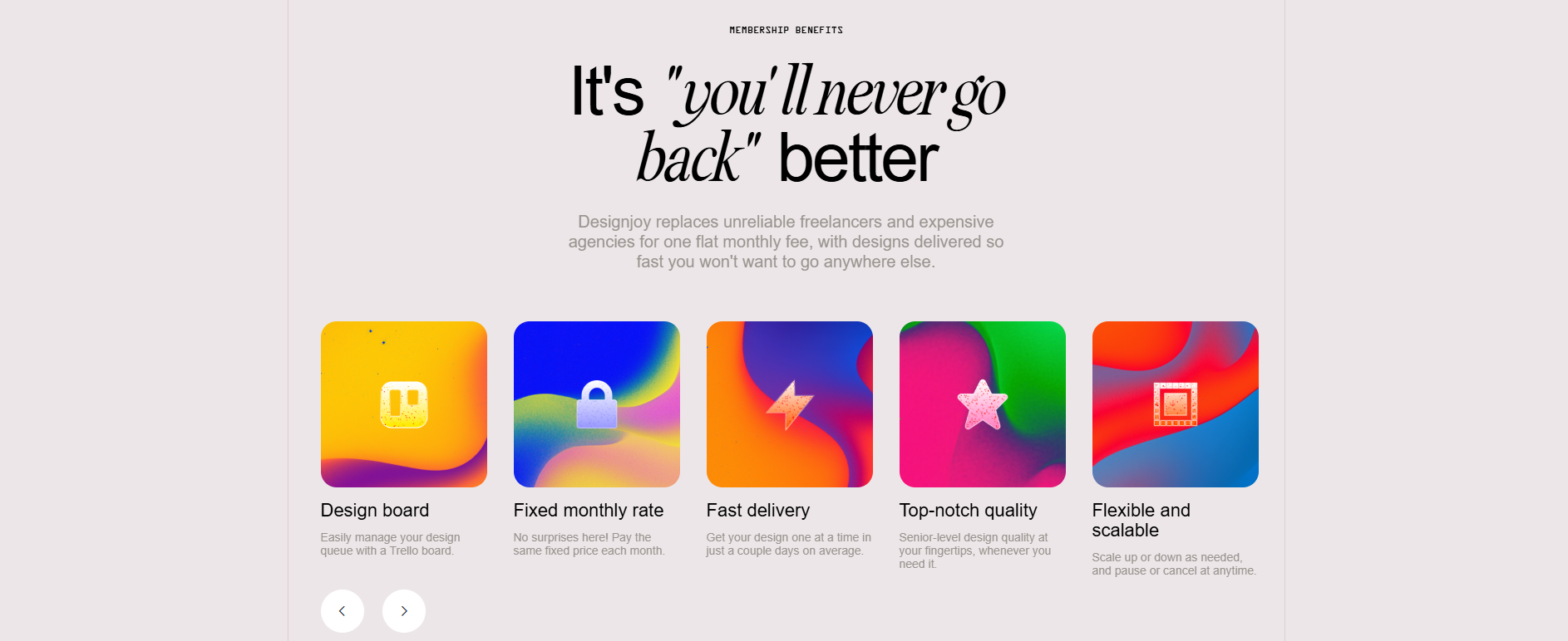 Designjoy Features - Unlimited requests, fast delivery, and async workflow