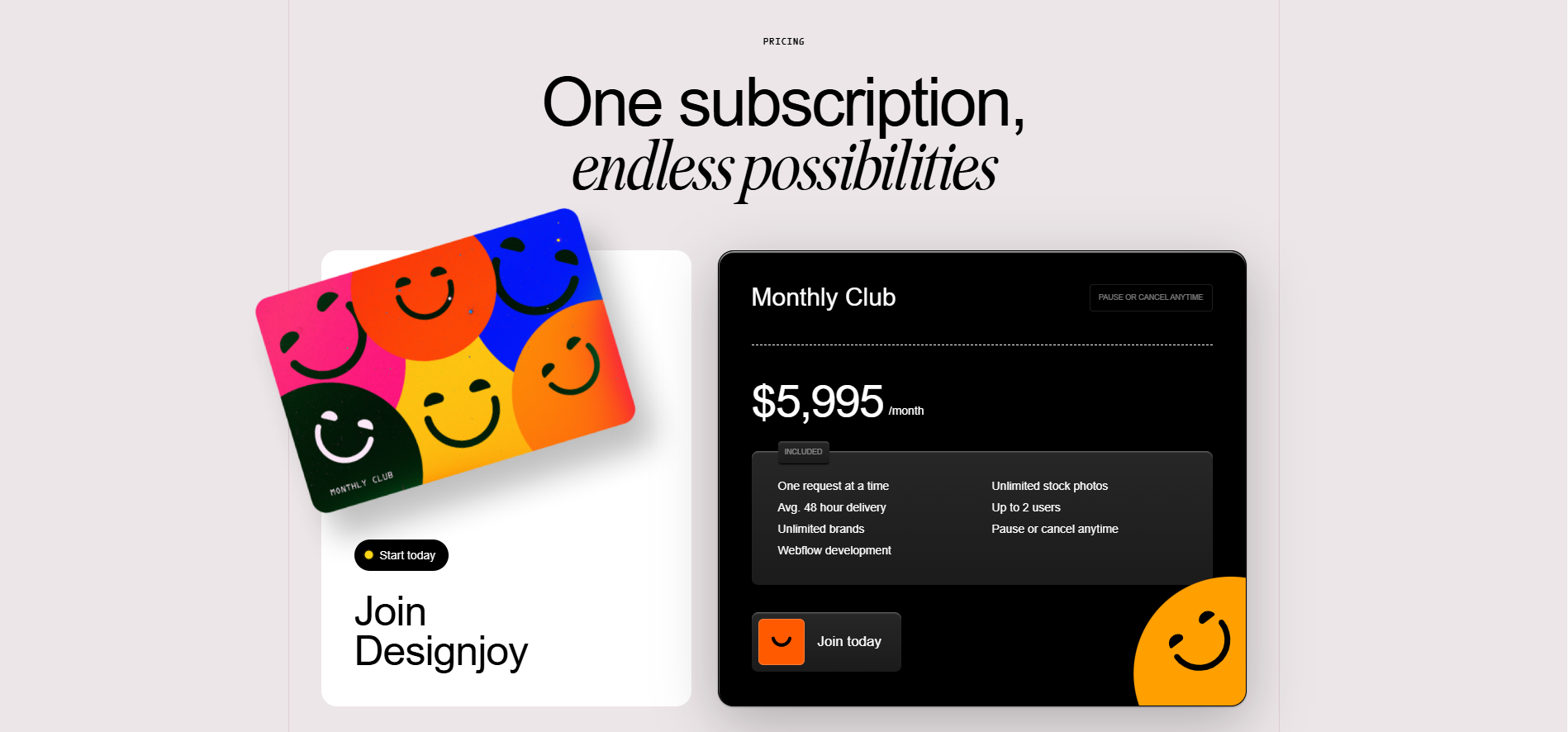 Designjoy Pricing - Monthly subscription pricing information