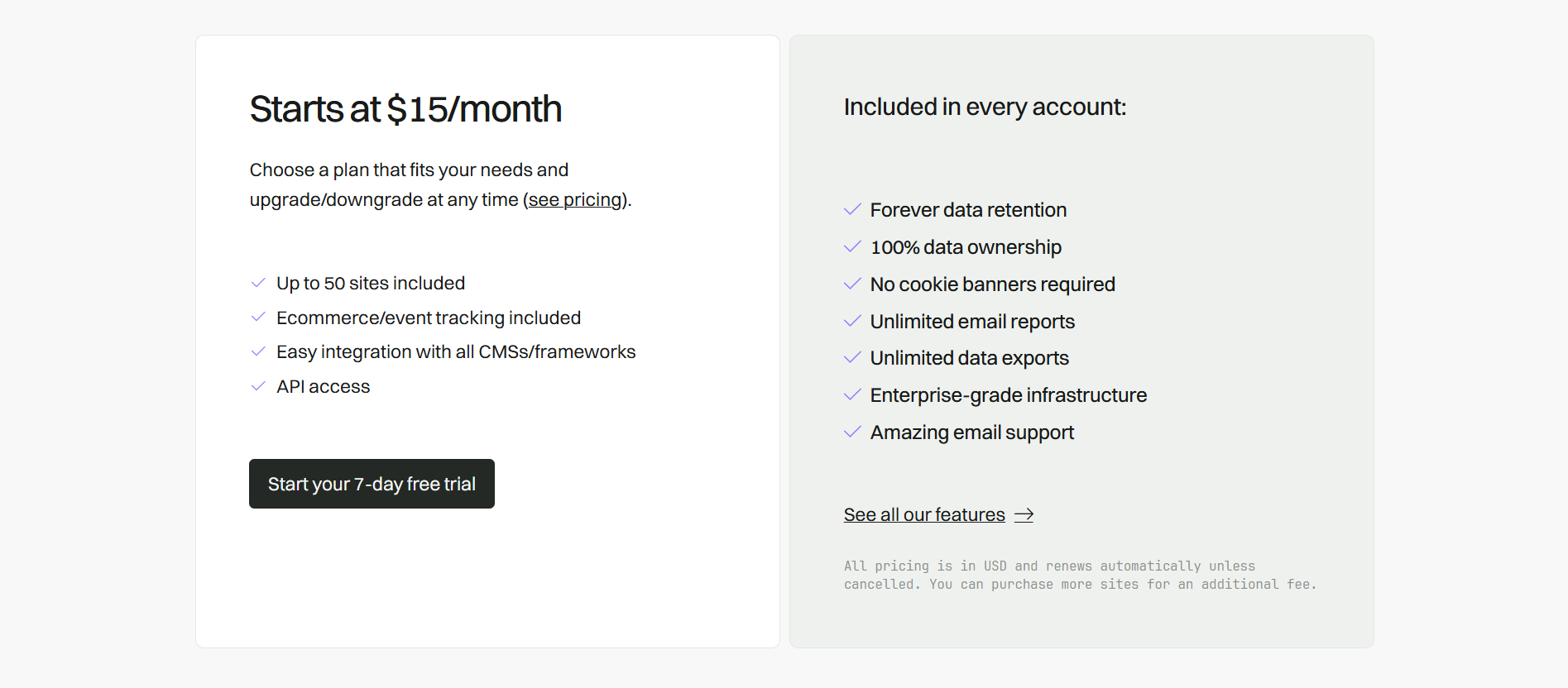 Fathom Analytics pricing information