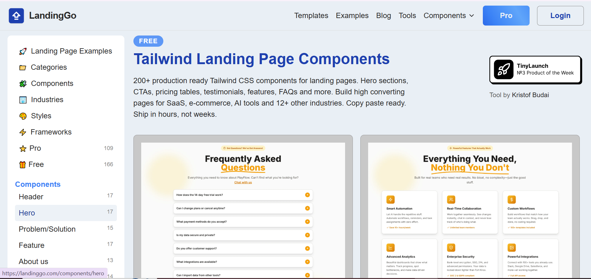 LandingGo Homepage - Tailwind components library for SaaS founders
