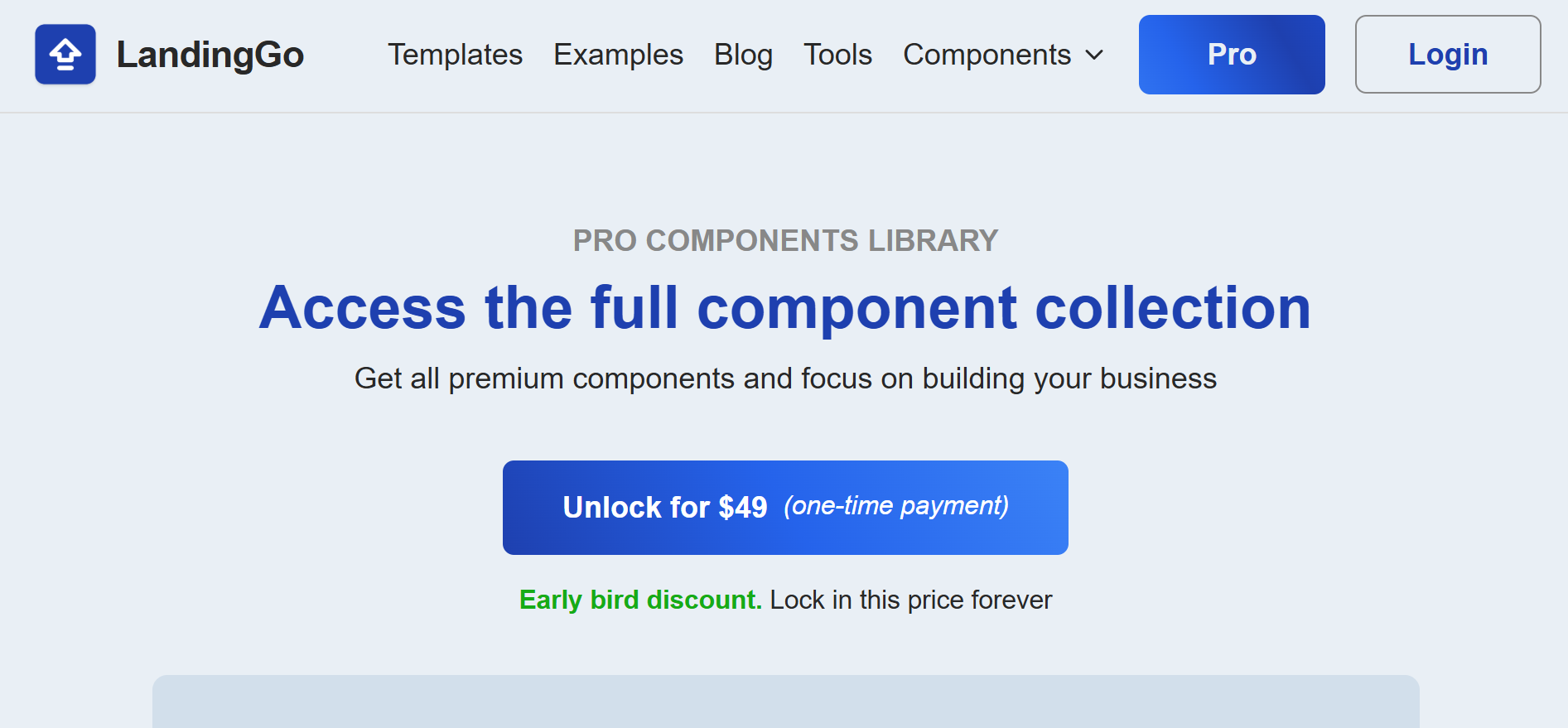 LandingGo Pricing - Freemium model with free and Pro tiers