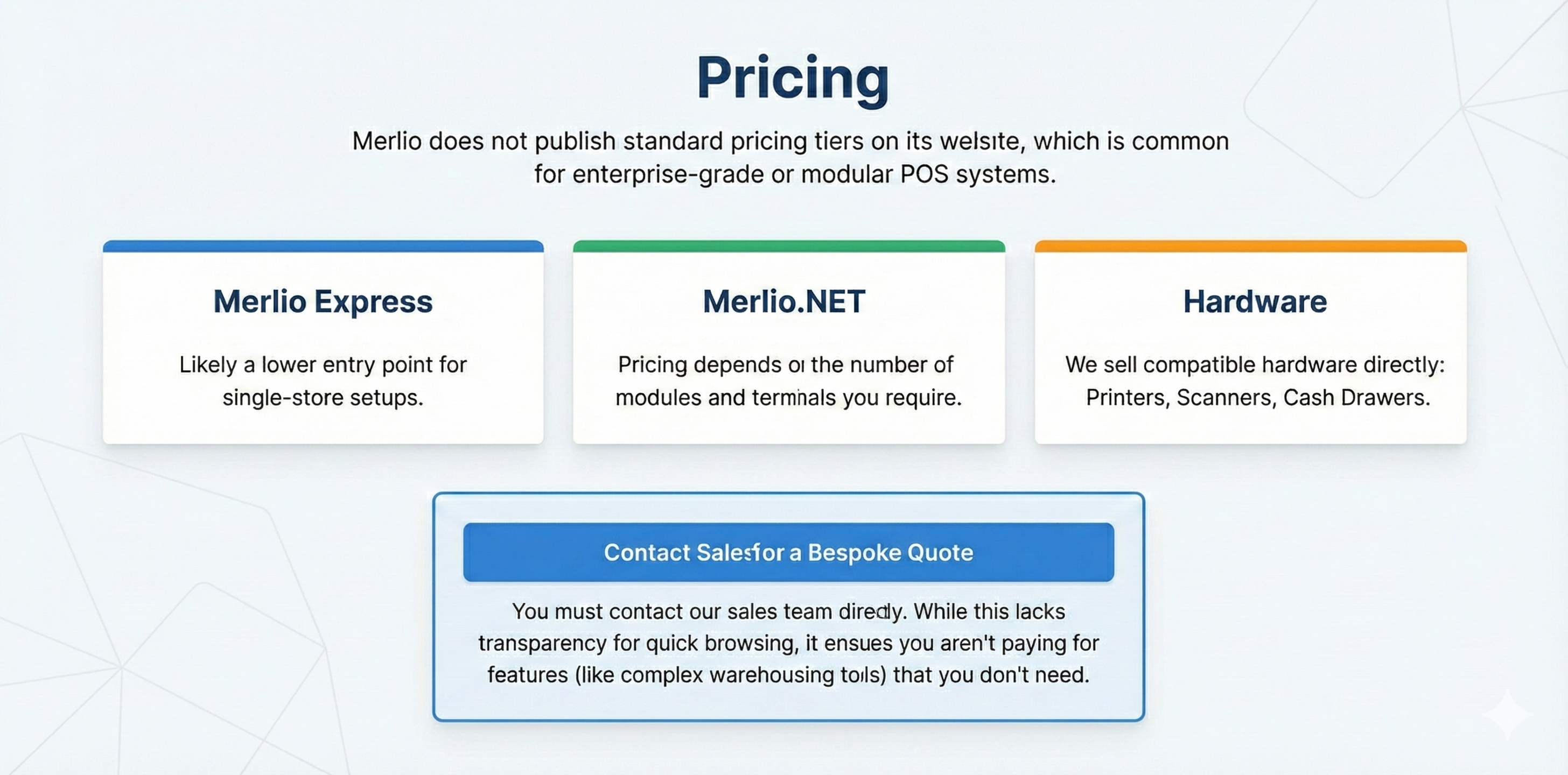 Merlio Pricing - Bespoke pricing model for modular POS