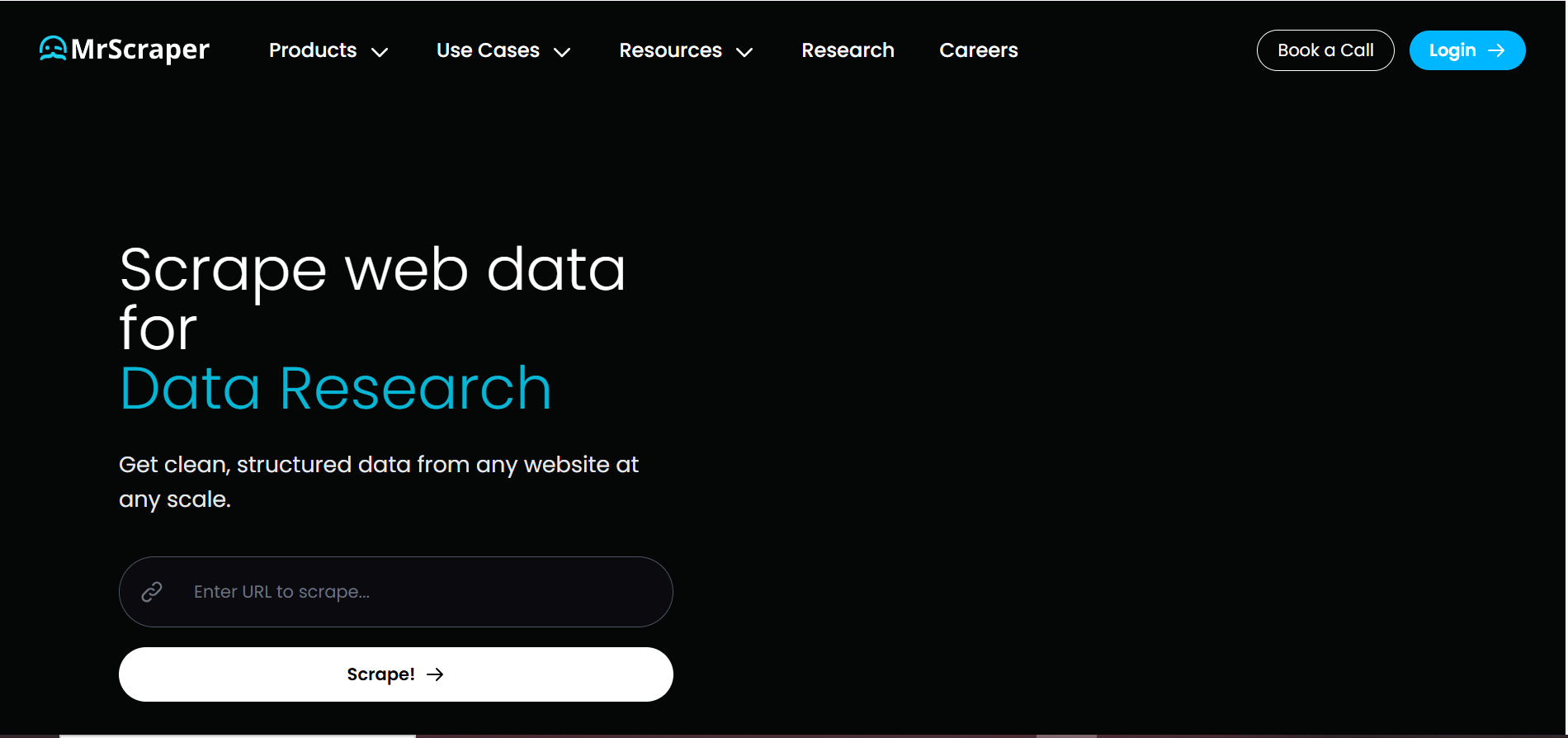 MrScraper Homepage - AI-powered web scraping platform for developers