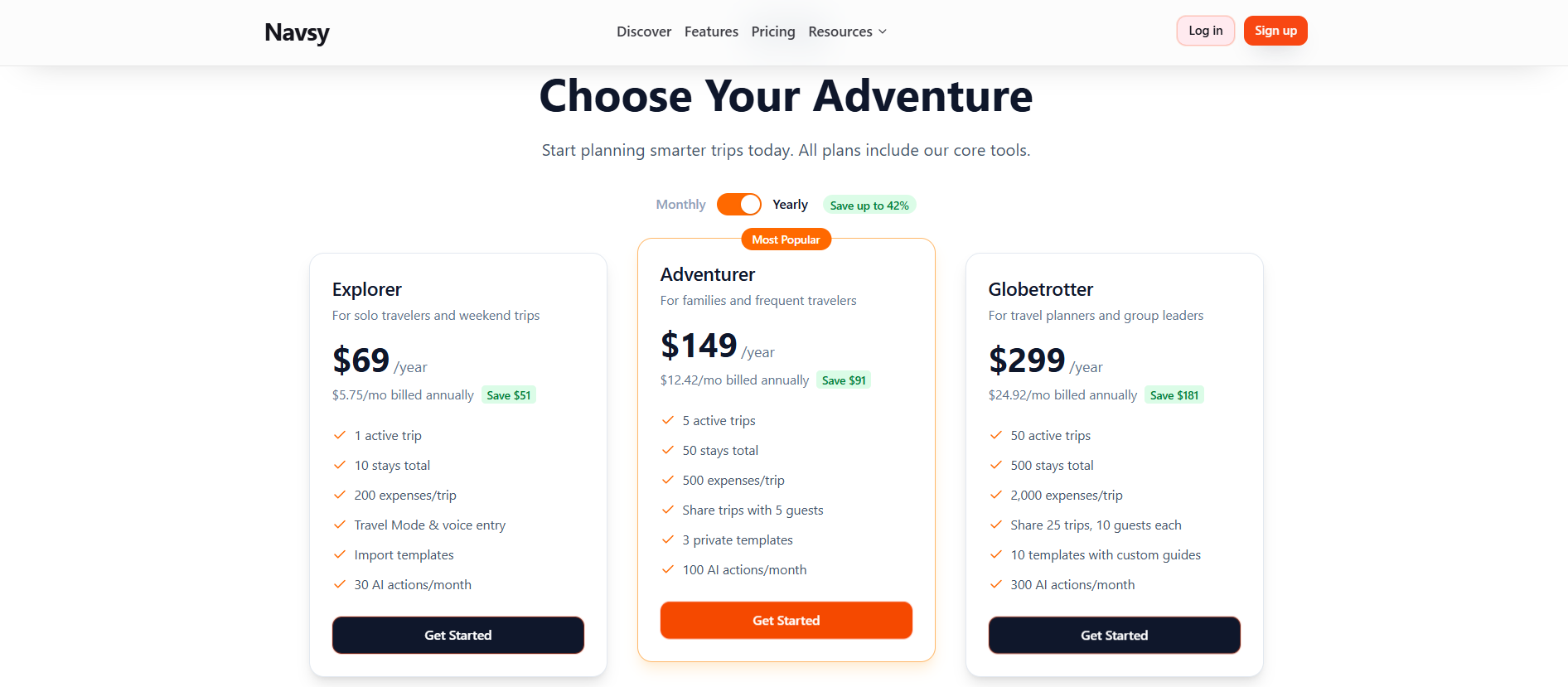 Navsy pricing information