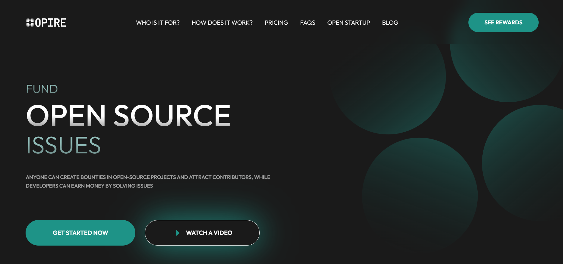 Opire Homepage - Developer reward and bounty platform for open source