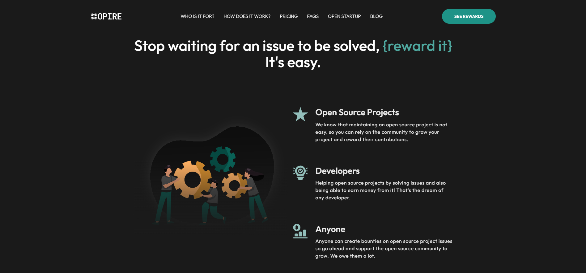 Opire Features - 100% developer payouts, OpireBot integration, and Stripe integration