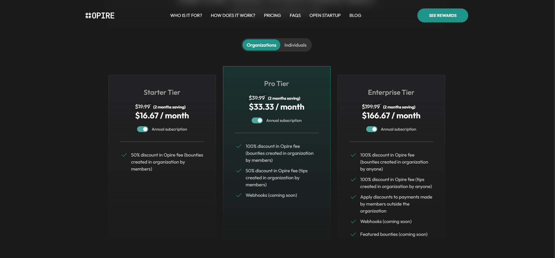 Opire Pricing - Transparent pricing model for bounty creators