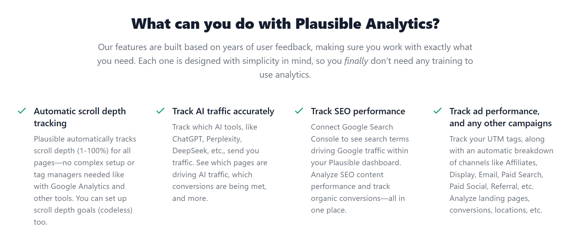 Plausible key features overview