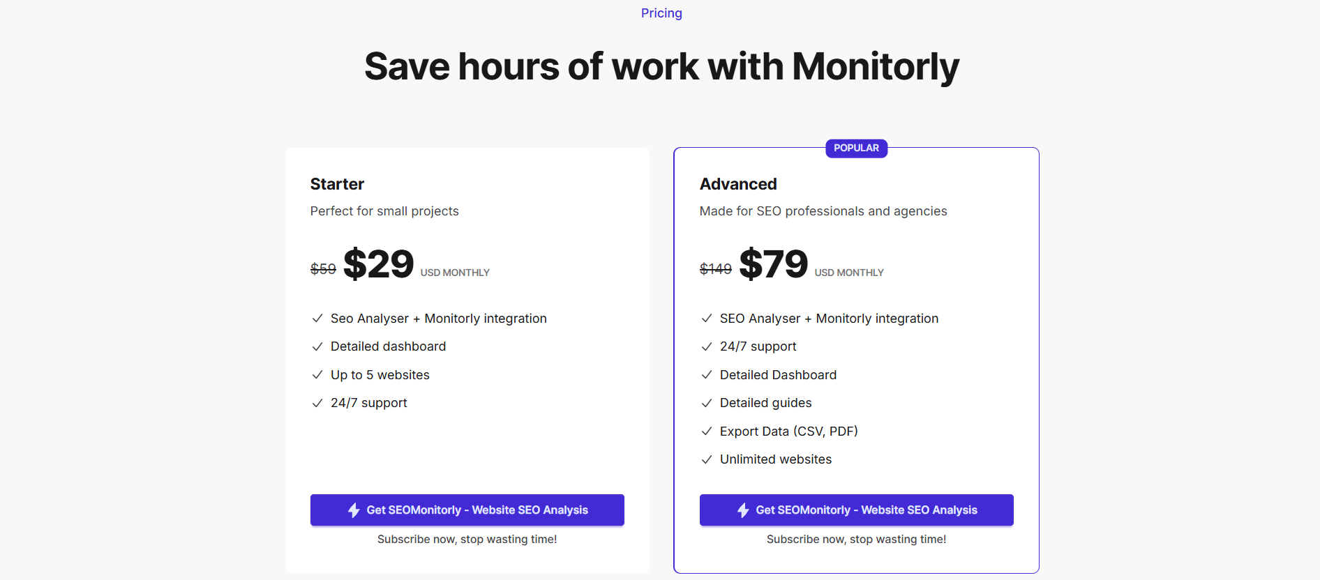 SEOMonitorly pricing information