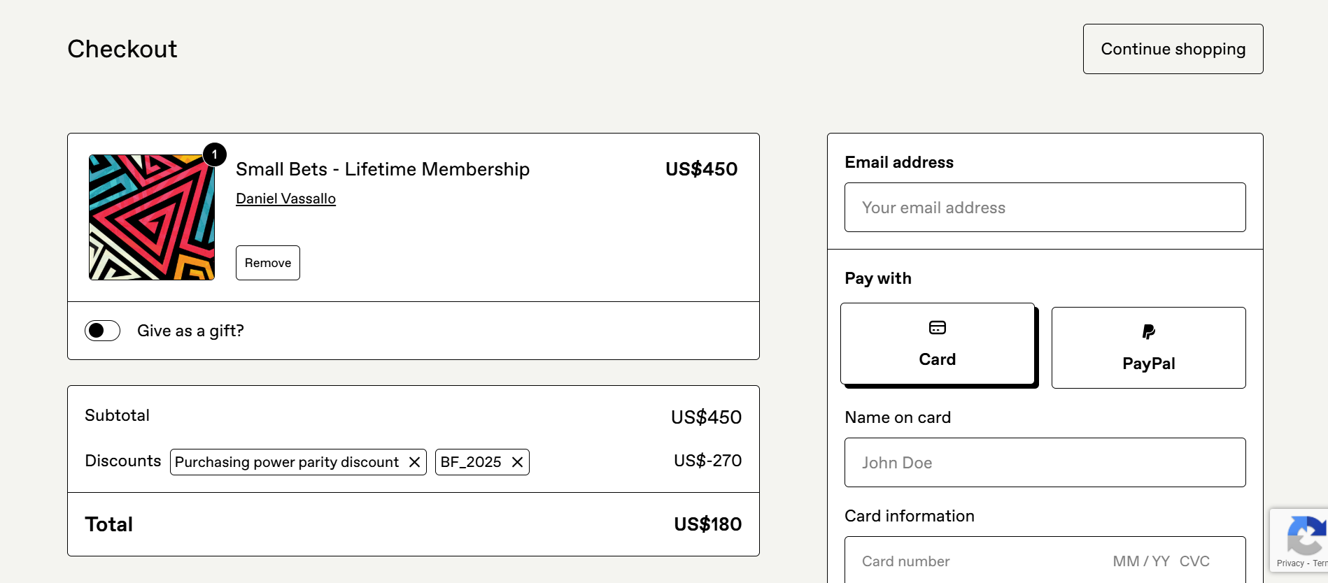 Small Bets pricing information
