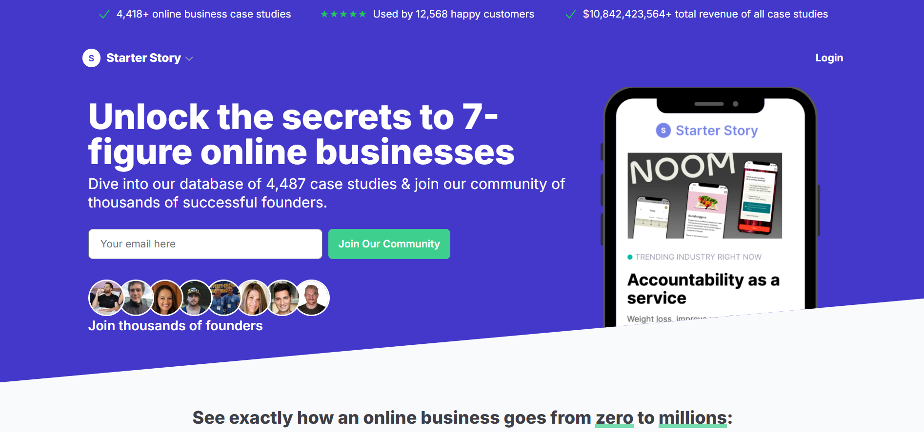 Starter Story Homepage - Case study database for aspiring founders