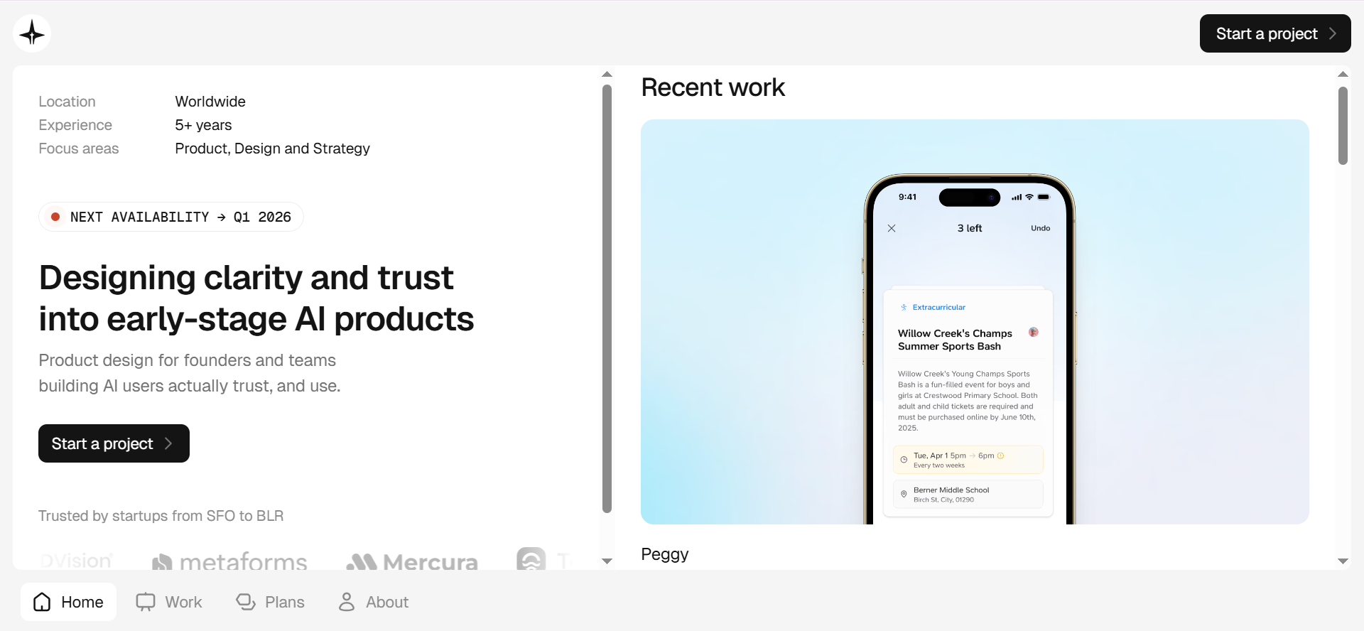Studio Infer Homepage - Design partner for trust-first AI products