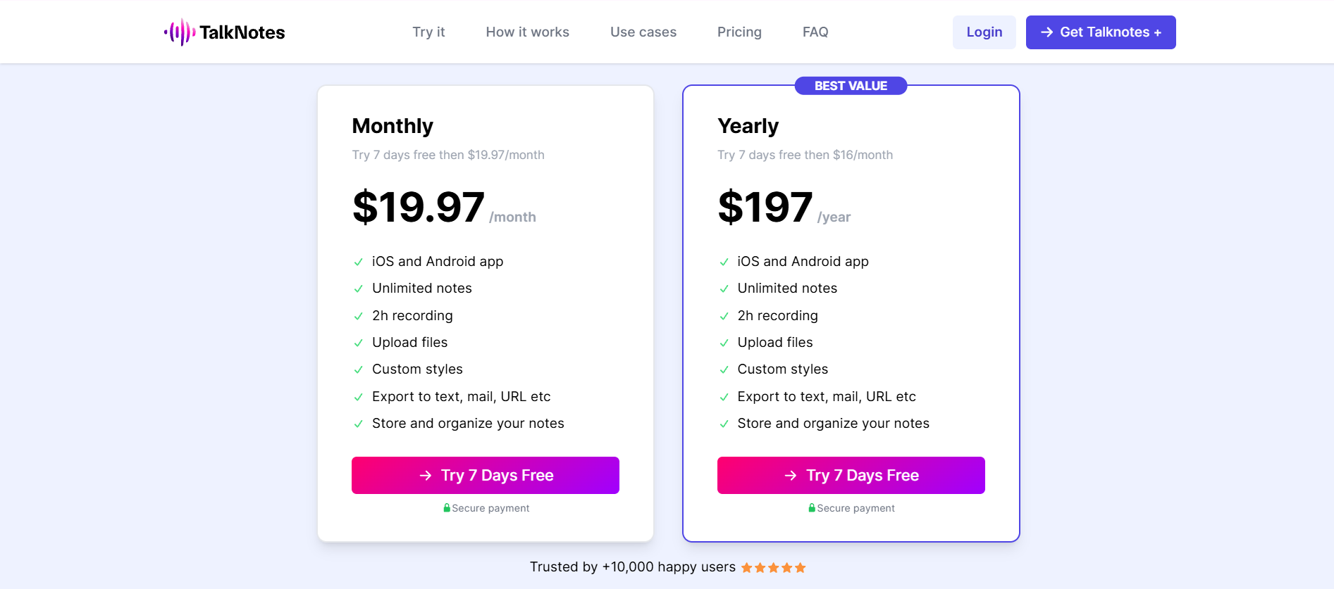 TalkNotes Pricing